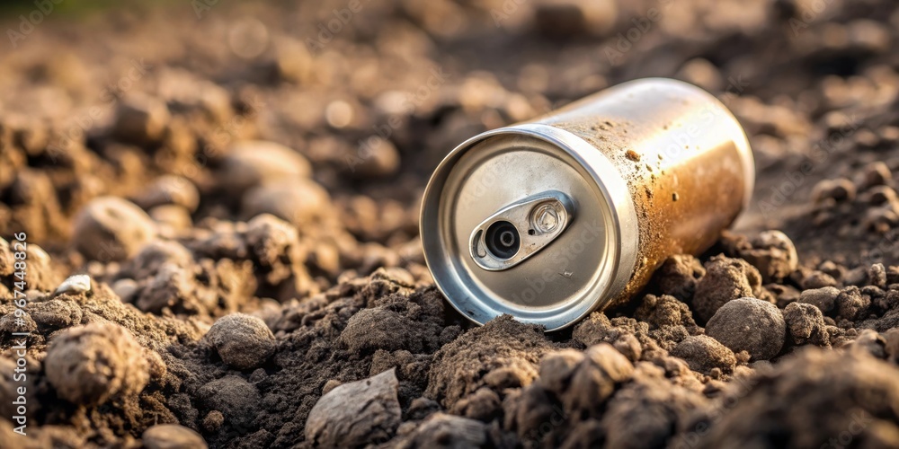 Beer can half buried in muddy ground with visible dirt pollution, pollution, environment, contamination, litter, waste, trash Beer can half buried in muddy ground with visible dirt pollution, pollution, environment, contamination, litter, waste, trash