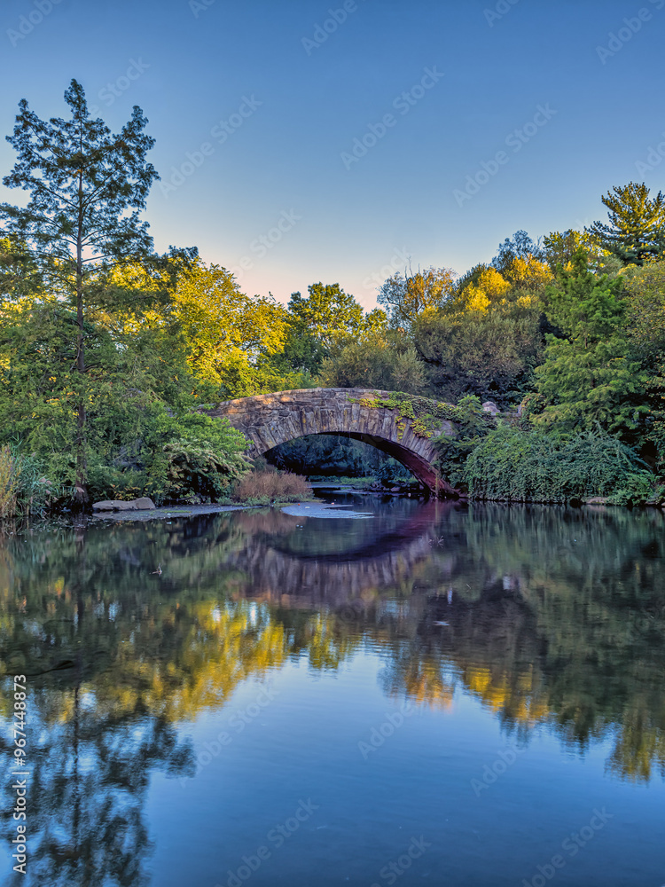 Gapstow Bridge in Central Park, late summer