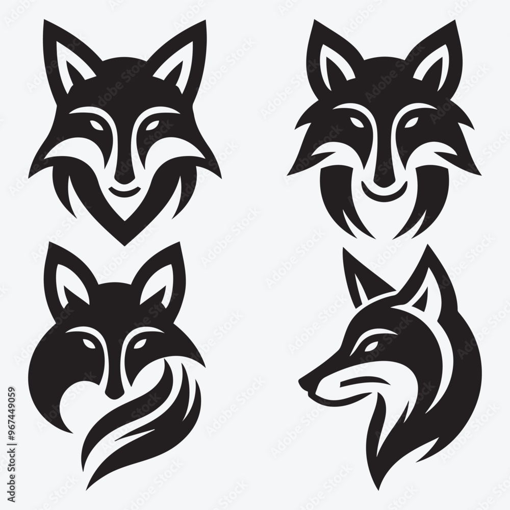 Obraz premium Fox Logo Silhouette Bundle Clip Art Vector Illustration