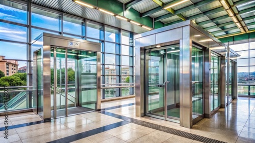 Two modern glass lifts at a public transport station in Naples, Italy , Naples, Italy, public transport