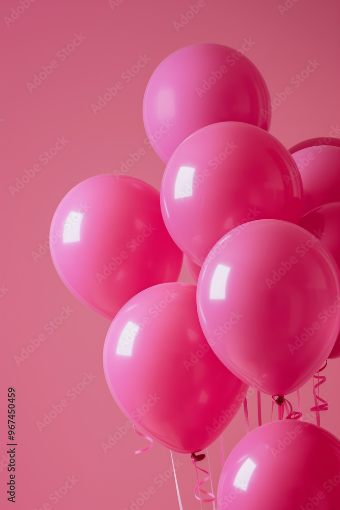 Pink balloons on a pastel pink copy space background. Party decoration colorful design, perfect for greeting card and birthday invitation. Event and anniversary wallpaper with shiny balloons Pink balloons on a pastel pink copy space background. Party decoration colorful design, perfect for greeting card and birthday invitation. Event and anniversary wallpaper with shiny balloons