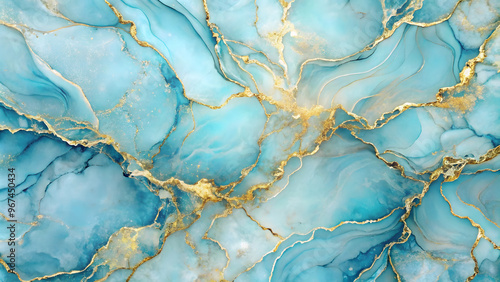 Abstract blue marble background with golden lines.