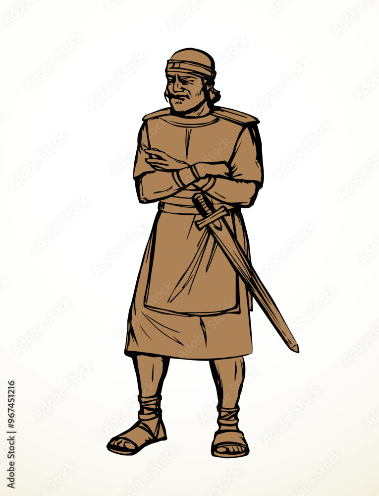Obraz premium Vector drawing. Standing man with cross hands