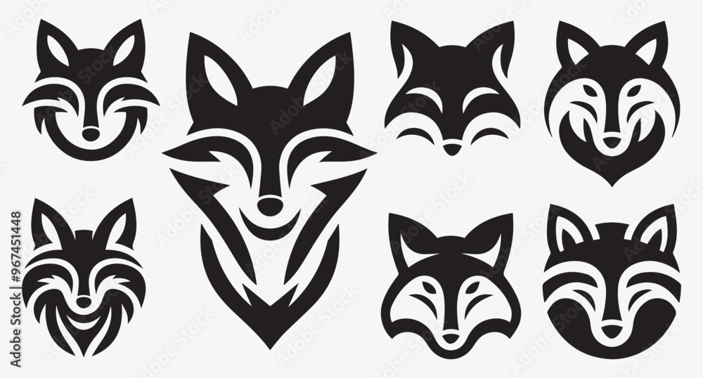 Fototapeta premium Fox Logo Silhouette Bundle Clip Art Vector Illustration