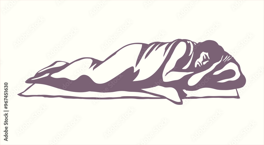 Vector drawing. Ancient sleeping man Vector drawing. Ancient sleeping man