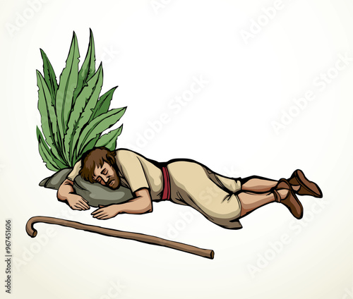 Vector drawing. Ancient sleeping man