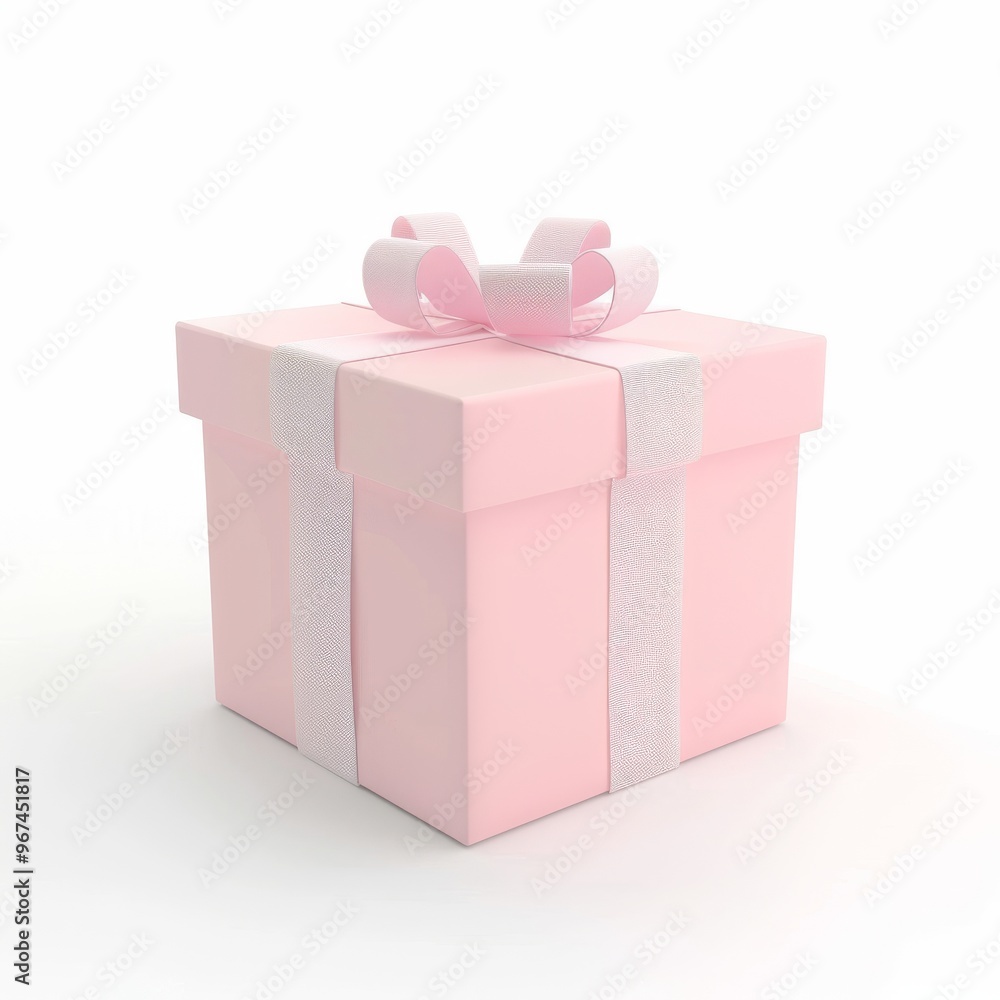 Fototapeta premium Pink Gift Box with White Ribbon Isolated on White Background