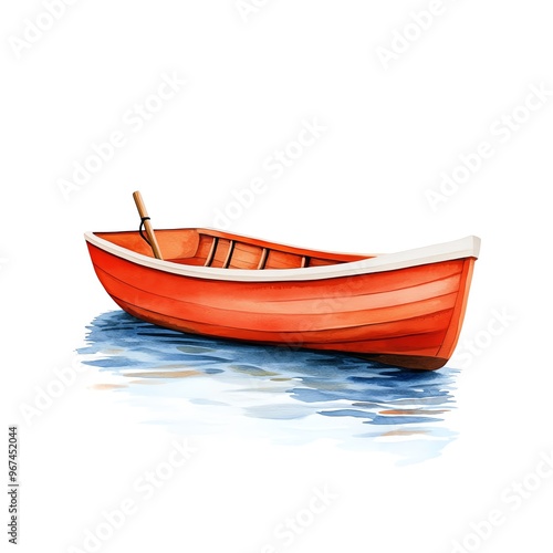 A vibrant red boat floating gently on calm water, showcasing tranquility and the beauty of nature.