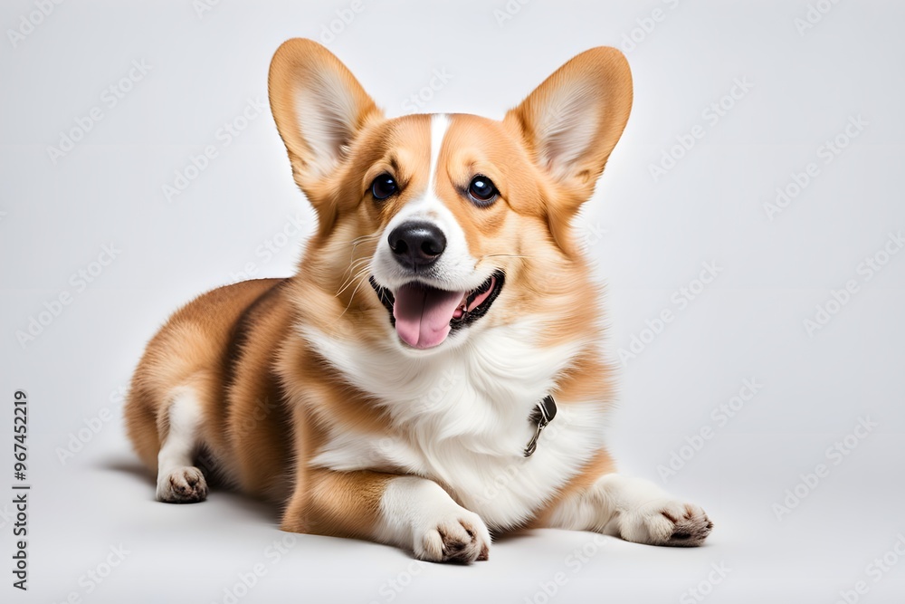 A playful corgi dog with short legs lying on a white background, Ai Generated A playful corgi dog with short legs lying on a white background, Ai Generated