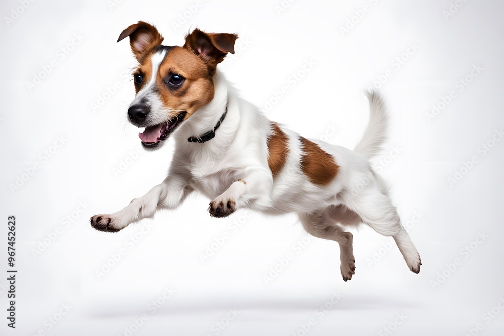 A playful jack russell terrier jumping on a white background, Ai Generated A playful jack russell terrier jumping on a white background, Ai Generated