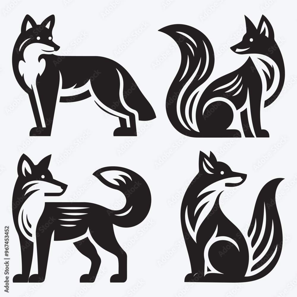 Fototapeta premium Fox Logo Silhouette Bundle Clip Art Vector Illustration