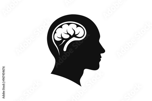 Brain with human head minimalist logo silhouette black color vector art illustration