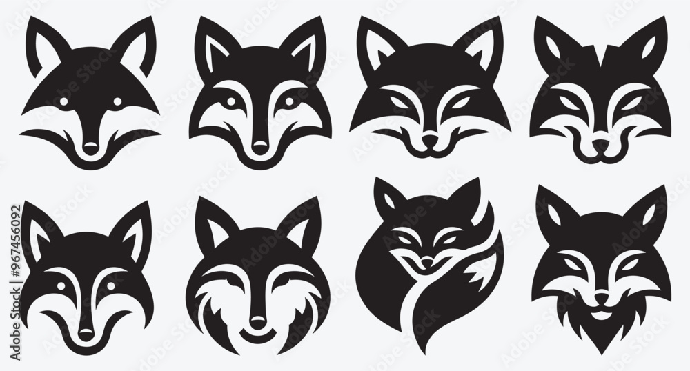 Obraz premium Fox Logo Silhouette Bundle Clip Art Vector Illustration