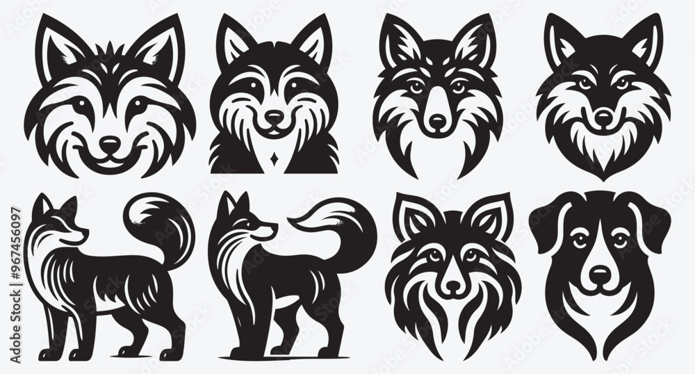 Fototapeta premium Fox Logo Silhouette Bundle Clip Art Vector Illustration