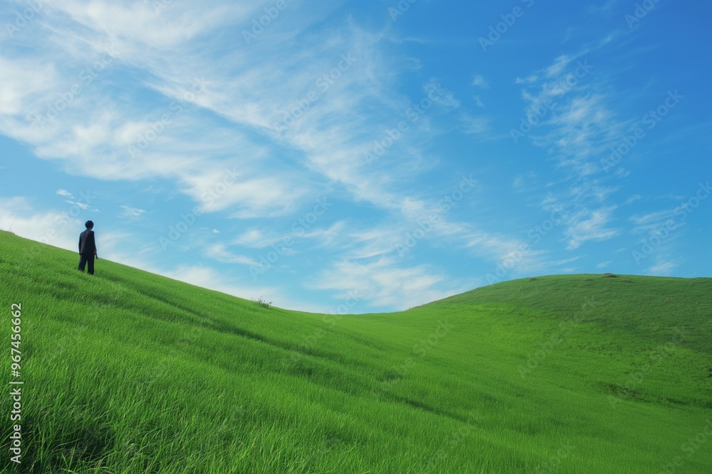 Tranquil Green Landscape with a Single Figure Tranquil Green Landscape with a Single Figure