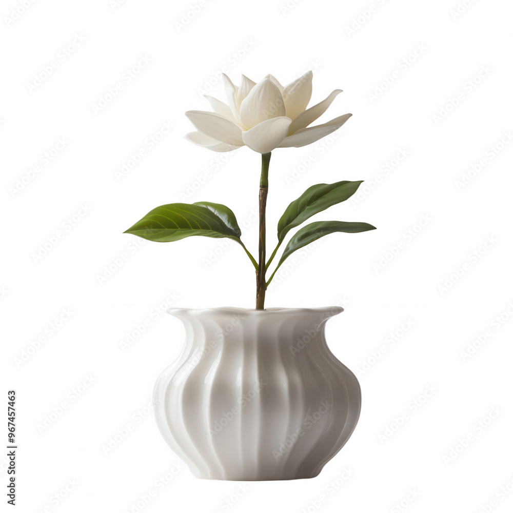 A decorative white lotus flower in a wavy white vase. A decorative white lotus flower in a wavy white vase.