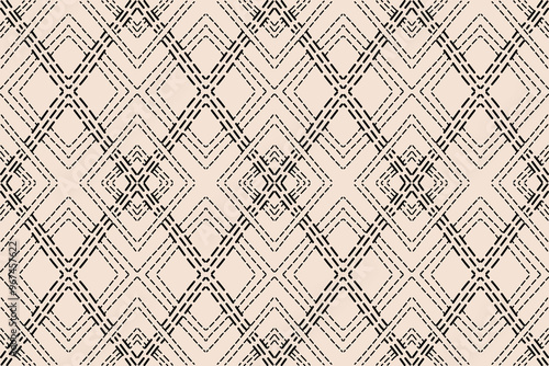 Sashiko is a type of traditional Japanese embroidery or stitching used for the decorative and functional reinforcement of cloth and clothing.Ethnic pattern, Ogee, Geometric style, Seamless textile.