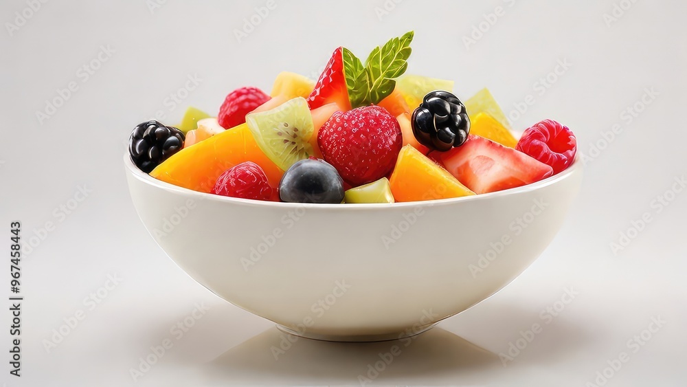 one bowl of fruit salad with mixed berries and fruits in a transparent glass bowl isolated on a white background one bowl of fruit salad with mixed berries and fruits in a transparent glass bowl isolated on a white background