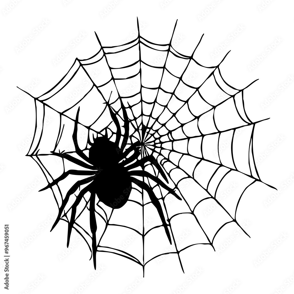 Obraz premium Halloween. Black and white drawing. Logo design for use in graphics. Spider