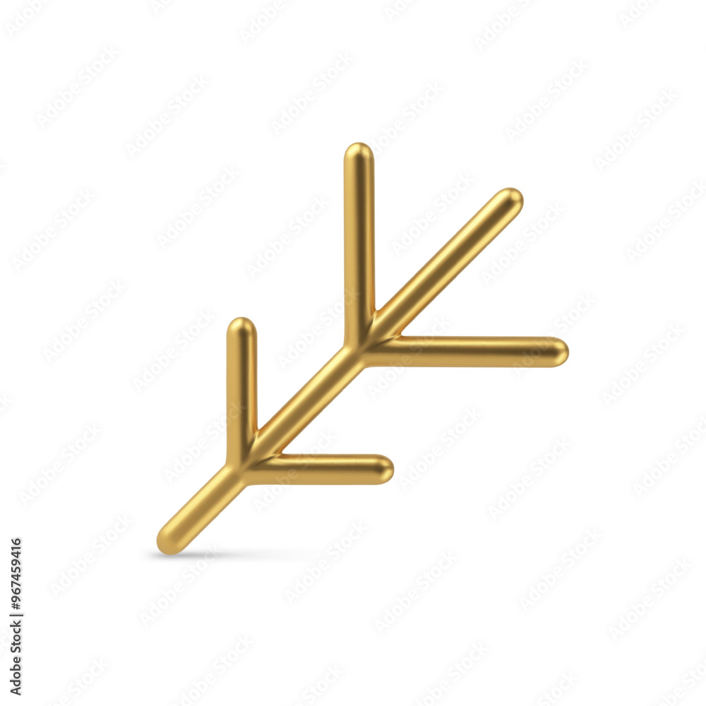 Bright golden luxury abstract minimalist Christmas tree wood branch for winter holiday decor 3d realistic vector illustration. Expensive shiny metallic design Xmas spruce stick diagonal arrangement Bright golden luxury abstract minimalist Christmas tree wood branch for winter holiday decor 3d realistic vector illustration. Expensive shiny metallic design Xmas spruce stick diagonal arrangement