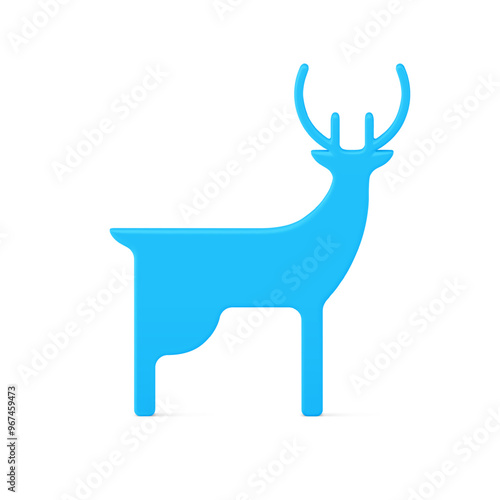 Minimalist creative Christmas deer blue metallic decorative design realistic vector illustration. Bright traditional animal symbol of Xmas Santa Claus winter holiday isolated. Glossy New Year gift
