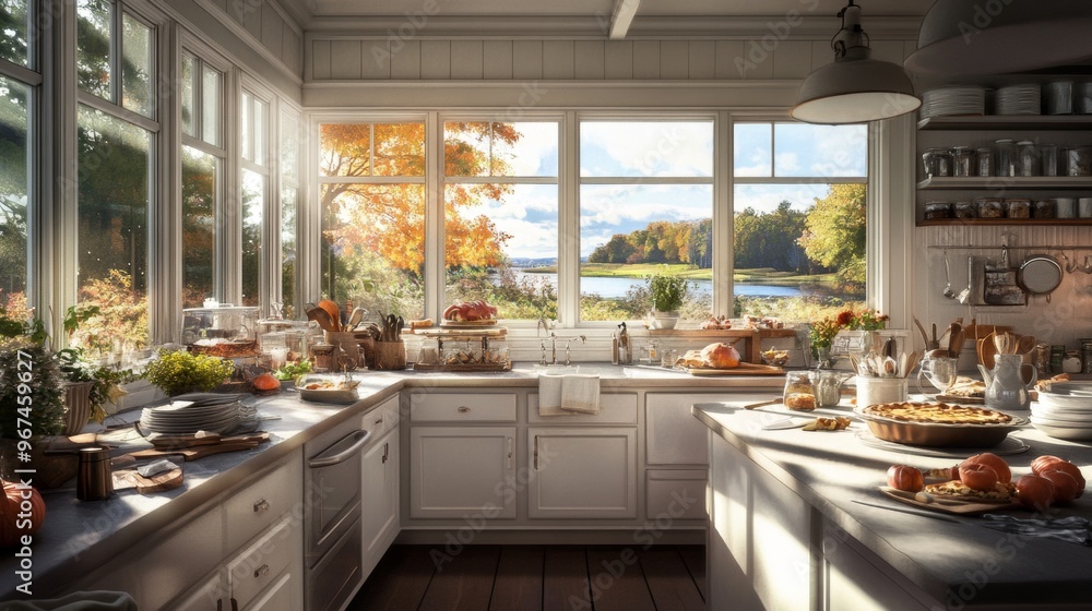 A warm rustic kitchen filled with the scent of freshly baked pumpkin pie A warm rustic kitchen filled with the scent of freshly baked pumpkin pie