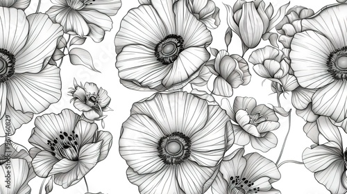 Line art flower pattern wallpaper