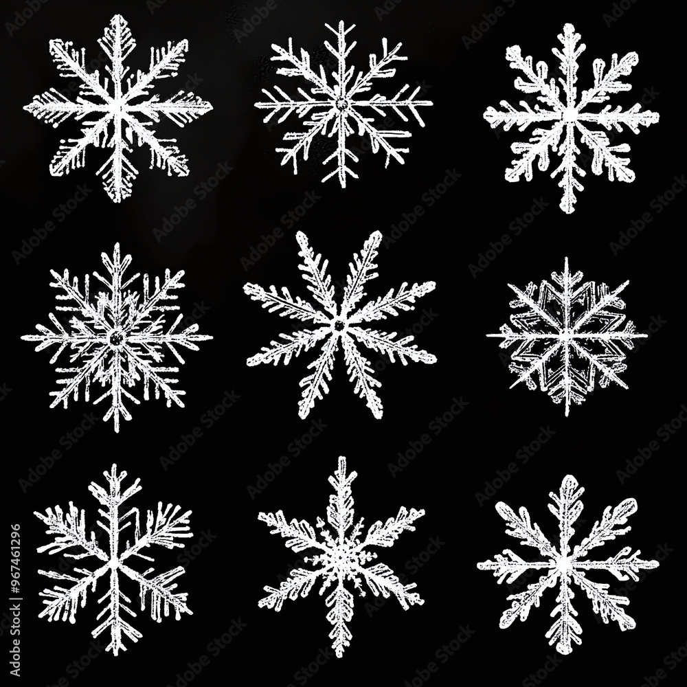 a set of snowflakes on black background a set of snowflakes on black background