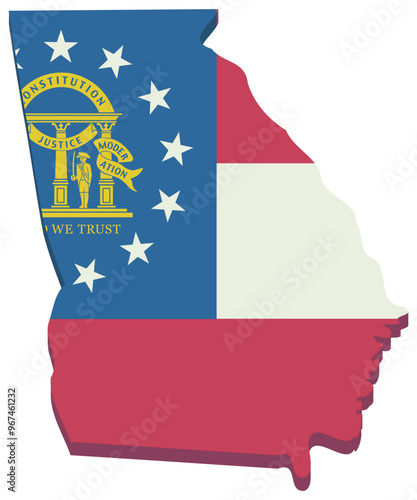 Map of Georgia in colors of the state flag (flat design,cut out)	