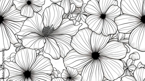 Line art flower pattern wallpaper