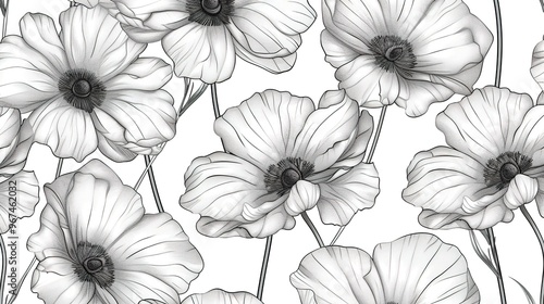 Line art flower pattern wallpaper