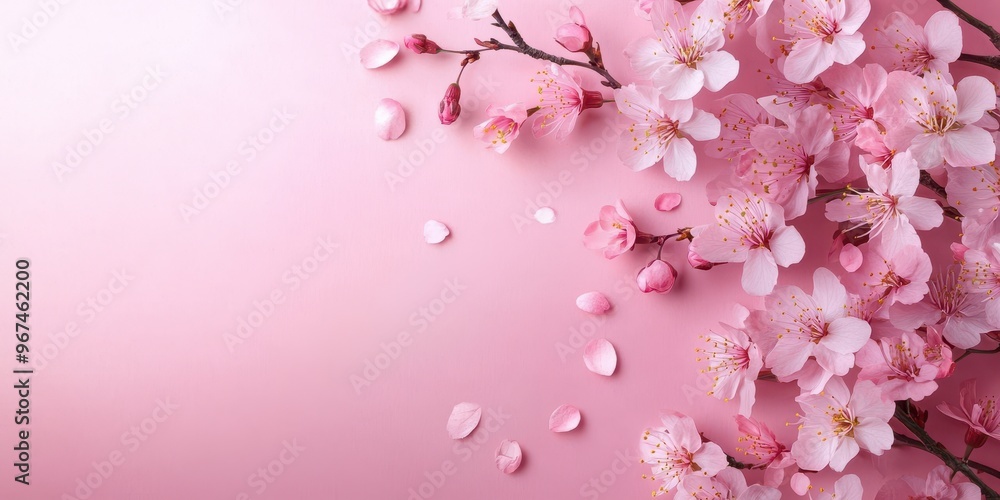 Delicate cherry blossom flowers scattered beautifully on a soft pink background, capturing the essence of spring and renewal. Delicate cherry blossom flowers scattered beautifully on a soft pink background, capturing the essence of spring and renewal.