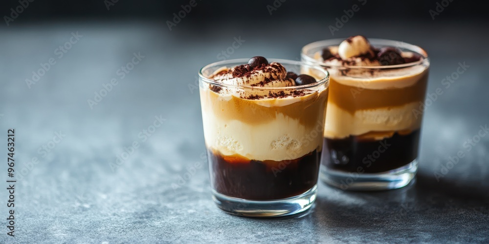 Delicious dessert cups layered with creamy custard, rich coffee, and chocolate crumbs, perfect for any sweet craving. Delicious dessert cups layered with creamy custard, rich coffee, and chocolate crumbs, perfect for any sweet craving.