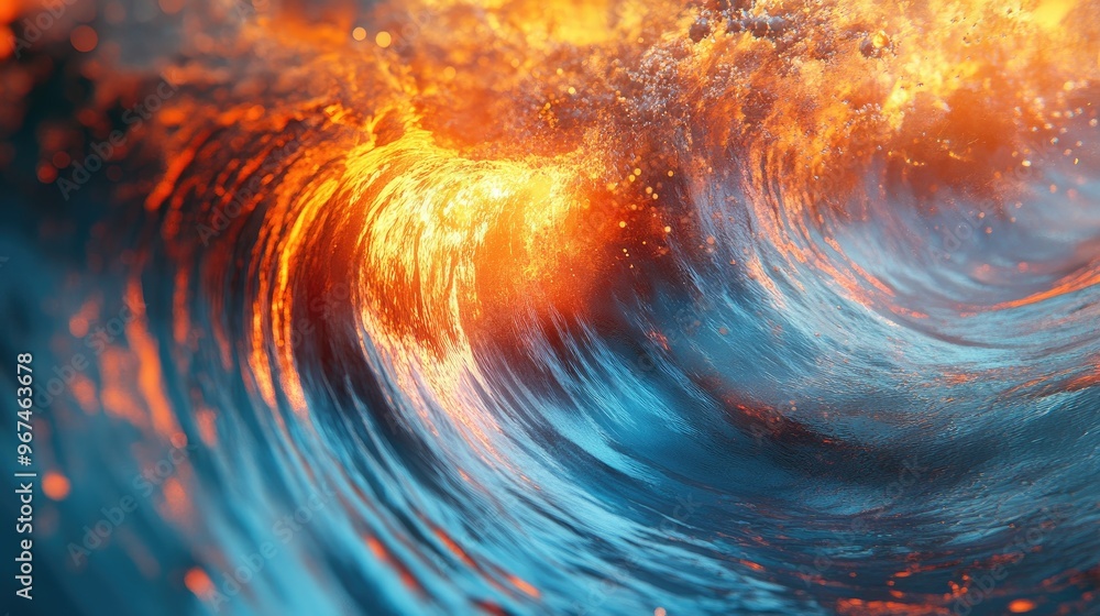 3D illustration of waves swirling with fire and water in the concept of science technology 3D illustration of waves swirling with fire and water in the concept of science technology