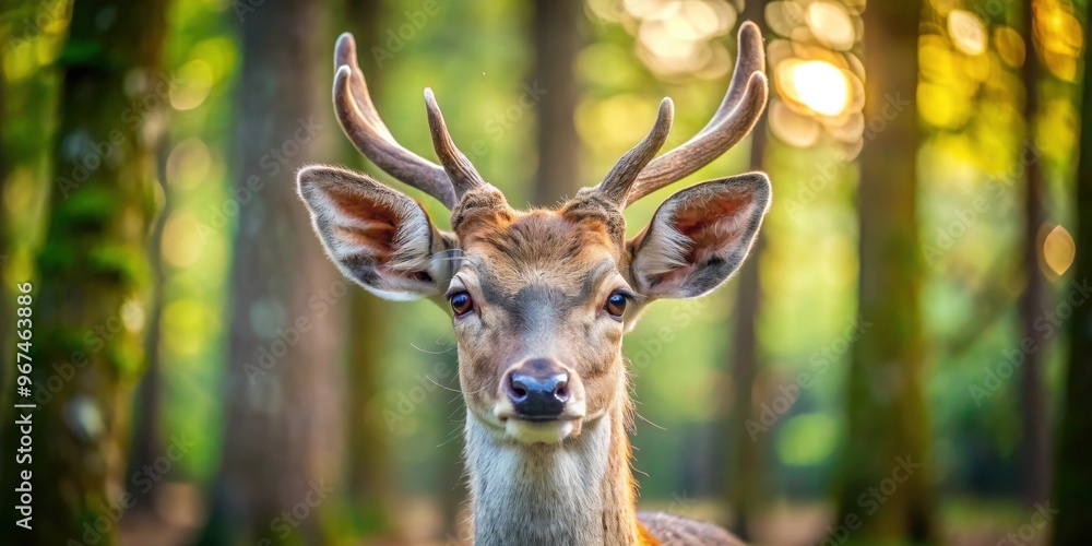 Fototapeta premium Close up of a deer in the forest, wildlife, nature, animal, mammal, close-up, deer, woodland, outdoors, majestic, antlers, brown
