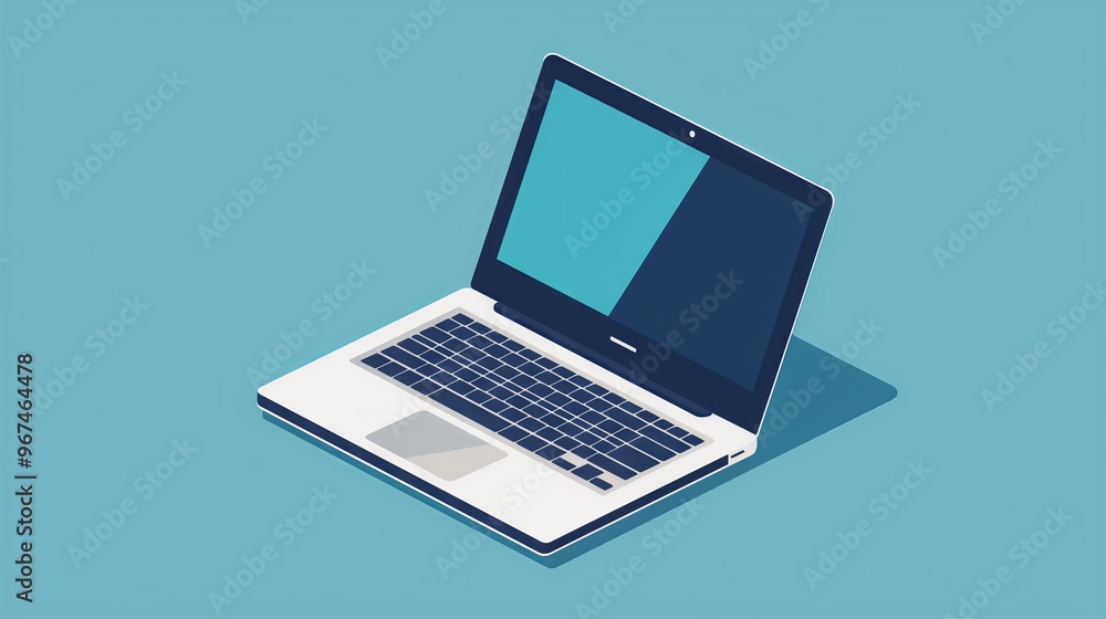 Modern Flat Design Laptop Illustration on Blue Background for Technology and Business Use Modern Flat Design Laptop Illustration on Blue Background for Technology and Business Use
