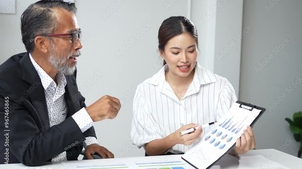 Businesswoman presenting growth chart to senior manager Businesswoman presenting growth chart to senior manager