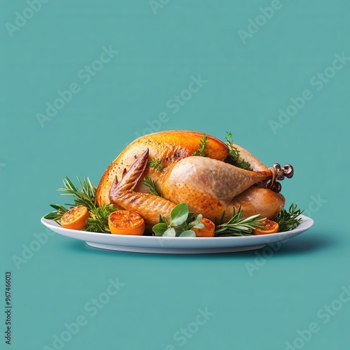 Roast turkey flat design front view holiday meal theme animation