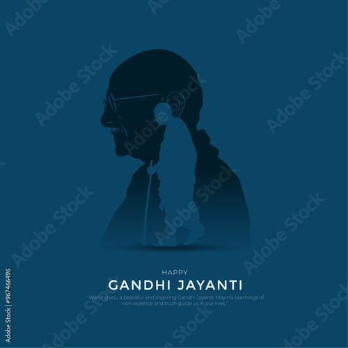 2nd October - Happy Gandhi Jayanti Post and Flyer Template. Mahatma Gandhi Jayanti Creative with Text and Silhouette Vector Illustration