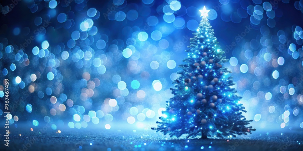 Blurred Christmas tree with glowing blue lights , festive, holiday, decoration, winter, abstract, background, bokeh Blurred Christmas tree with glowing blue lights , festive, holiday, decoration, winter, abstract, background, bokeh