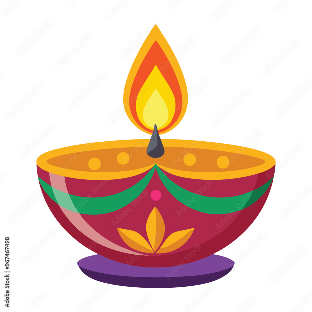 Diwali diya lamp Indian festival of lights icon. Colorful deepavali sign on white background. Vector illustration in flat cartoon style Diwali diya lamp Indian festival of lights icon. Colorful deepavali sign on white background. Vector illustration in flat cartoon style