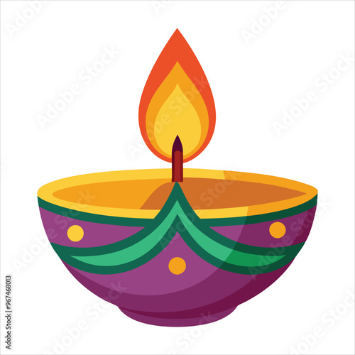 Diwali diya lamp Indian festival of lights icon. Colorful deepavali sign on white background. Vector illustration in flat cartoon style photo