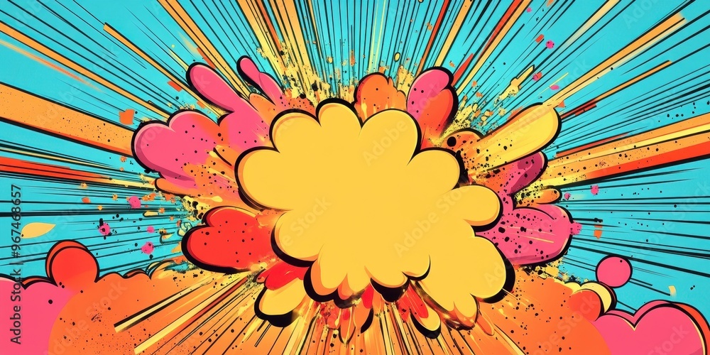 Vibrant comic-style explosion graphic with bold colors and dynamic ...