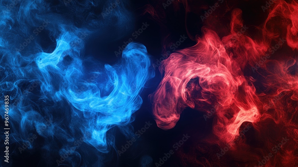 Blue smoke vs red smoke abstract Blue smoke vs red smoke abstract