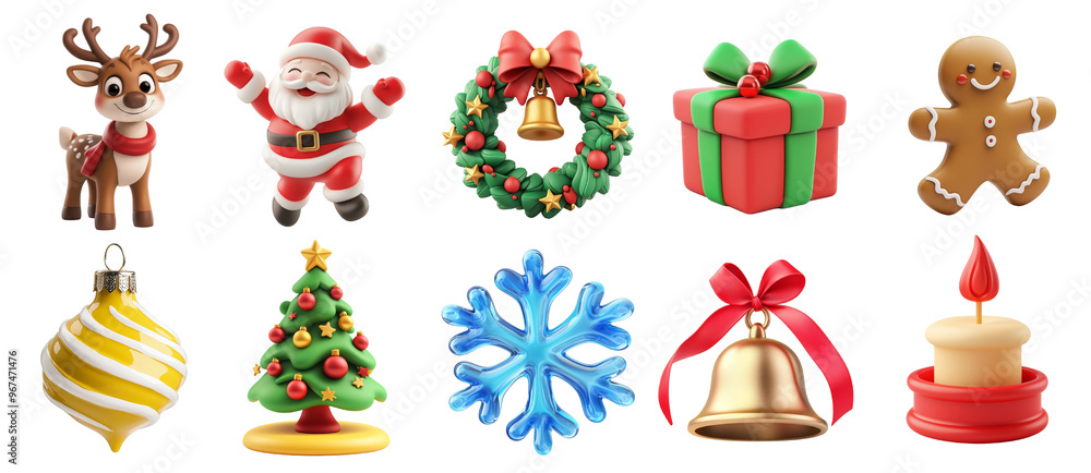 Fototapeta premium 3d Christmas set on transparent background. 