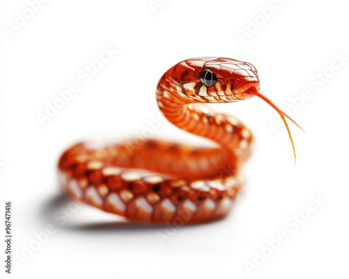 A close-up of a vibrant orange snake, showcasing its unique scales and tongue, perfect for nature enthusiasts and wildlife lovers. photo