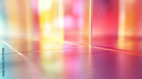 Abstract geometric modern background. Neon gradient illuminated glass relief surface.