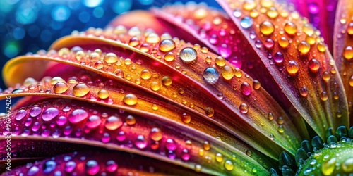 Close-up of a vibrant flower petal covered in fresh dew drops showcasing vivid colors and natural texture , nature, floral