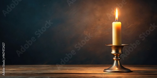 Candlestick with lit candle casting a warm glow , candlestick, candle, flame, illumination, decorative, home decor