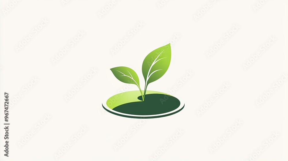 A fresh and green logo with a leaf and sprout growing from a circular base. A fresh and green logo with a leaf and sprout growing from a circular base.
